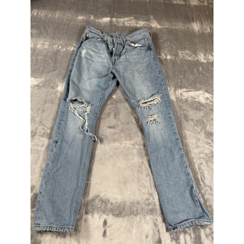 Levi's 501 S Skinny Womens Jeans W27 L28 Light Wash Distressed Ripped Denim‎